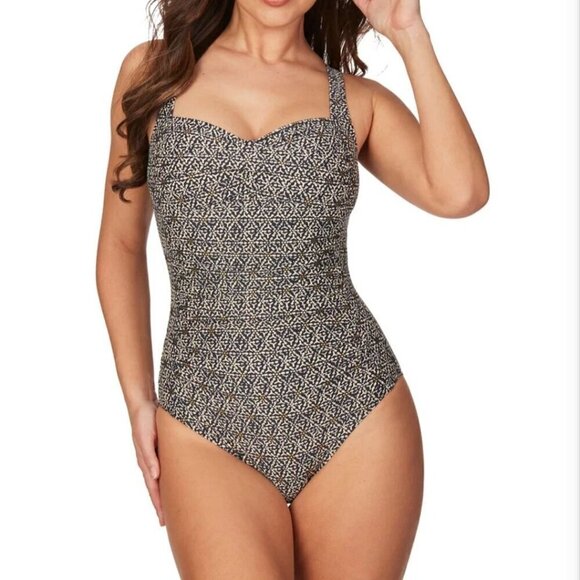 Nip Tuck Nautical Foil Joanne One Piece Swimsuit Built In Bra Adjustable Straps - Picture 1 of 11